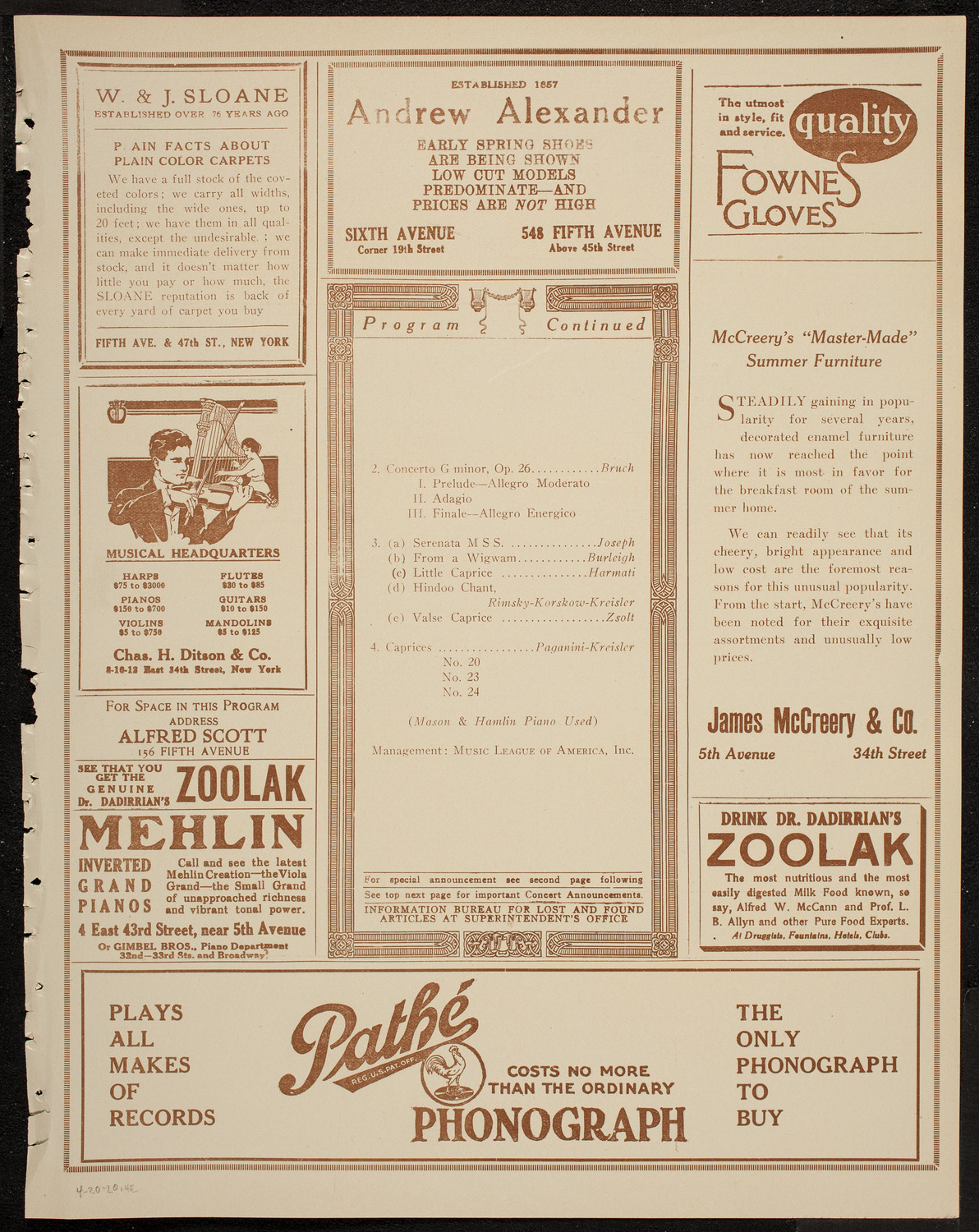 John Corigliano, Violin, April 20, 1920, program page 7