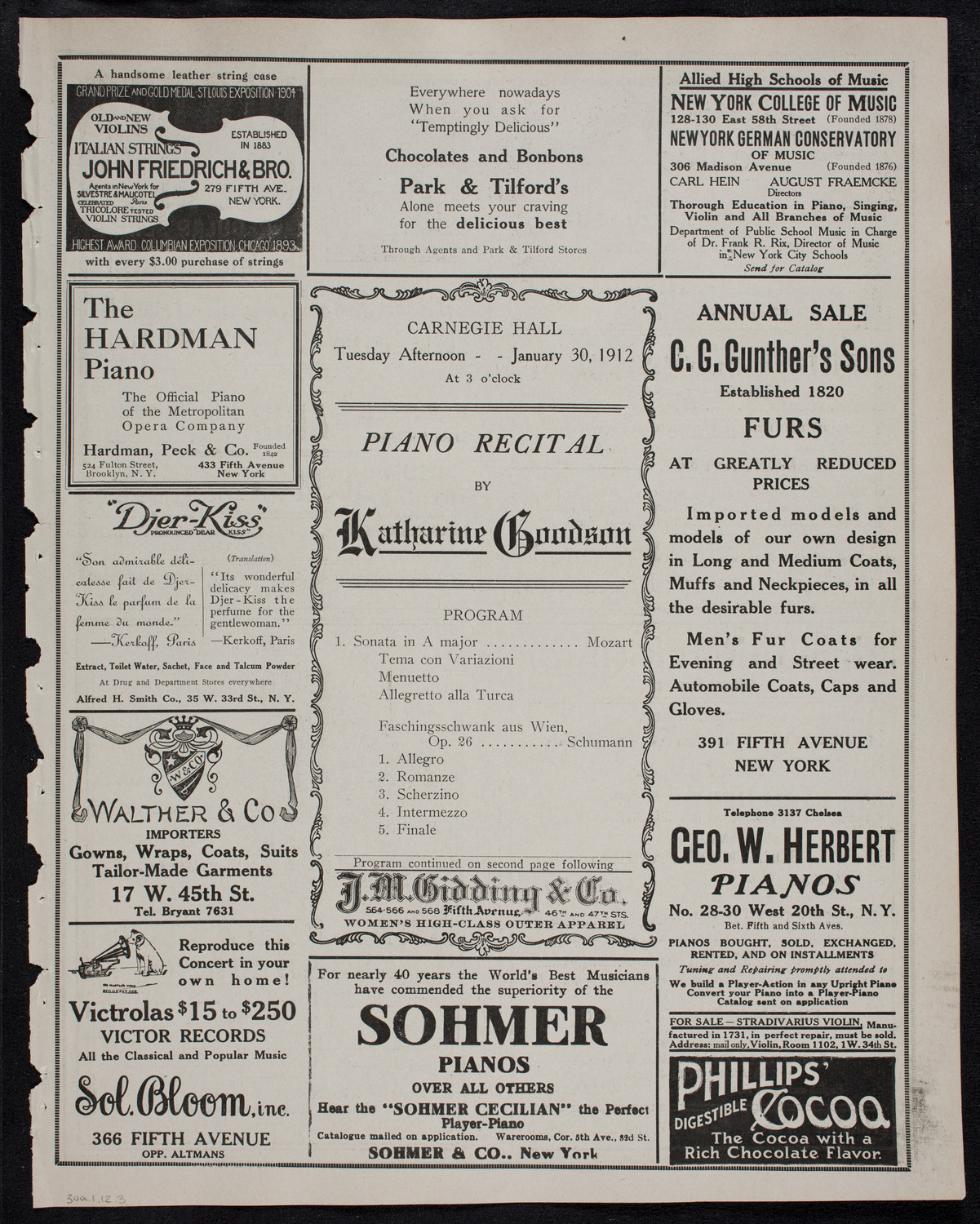 Katharine Goodson, Piano, January 30, 1912, program page 5