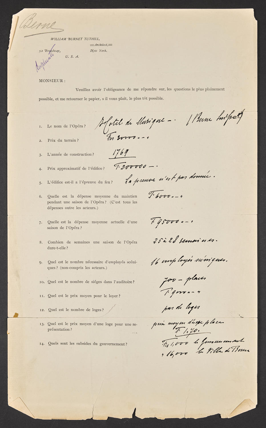 Questionnaire to Hotel de Musique, page 2 of 2