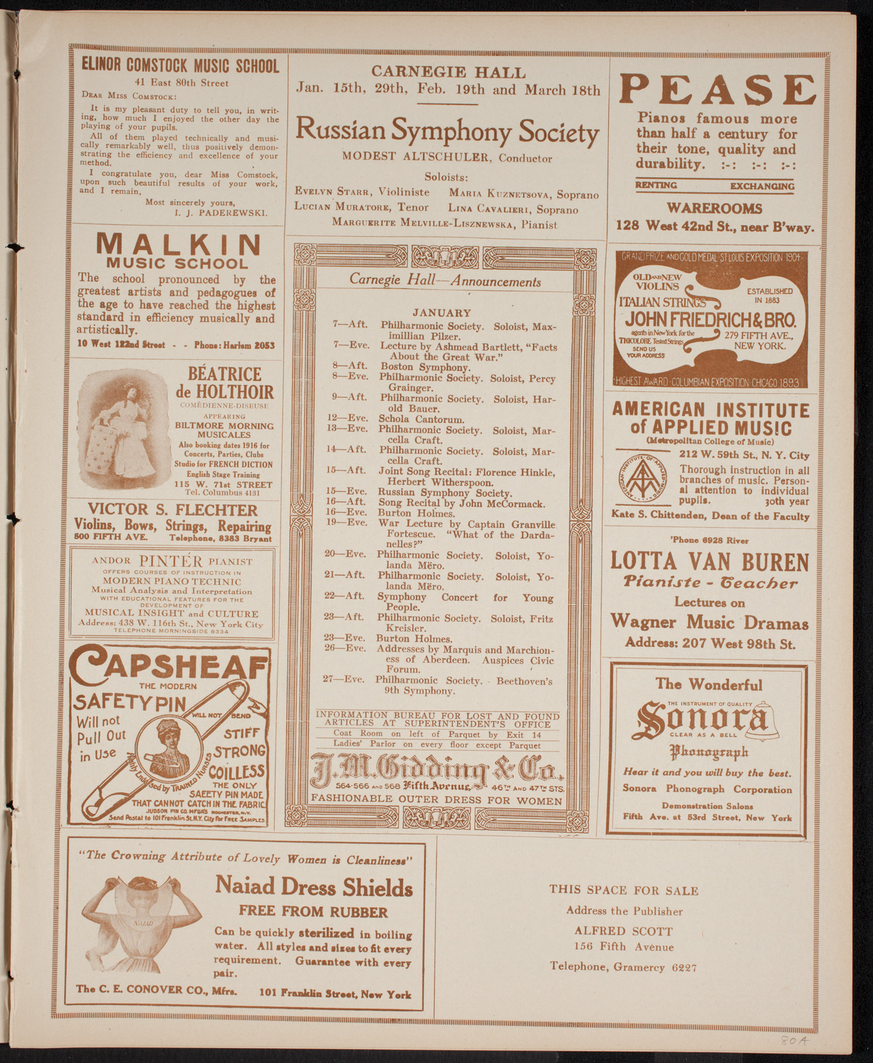 Boston Symphony Orchestra, January 6, 1916, program page 3