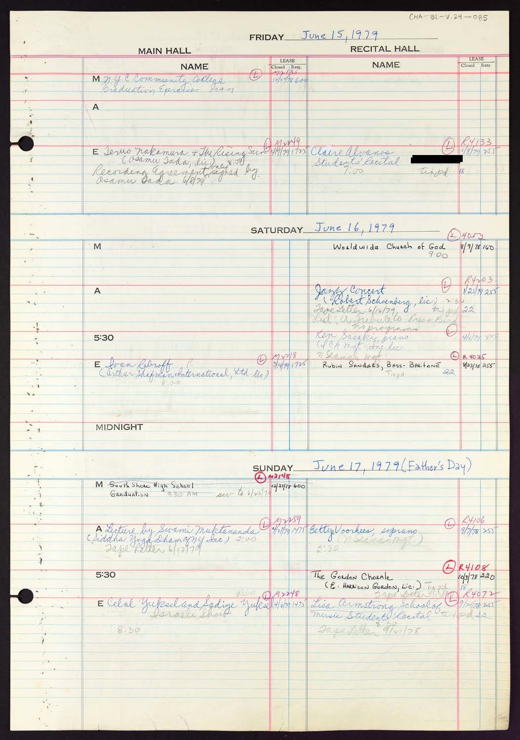 Carnegie Hall Booking Ledger, volume 24, page 85