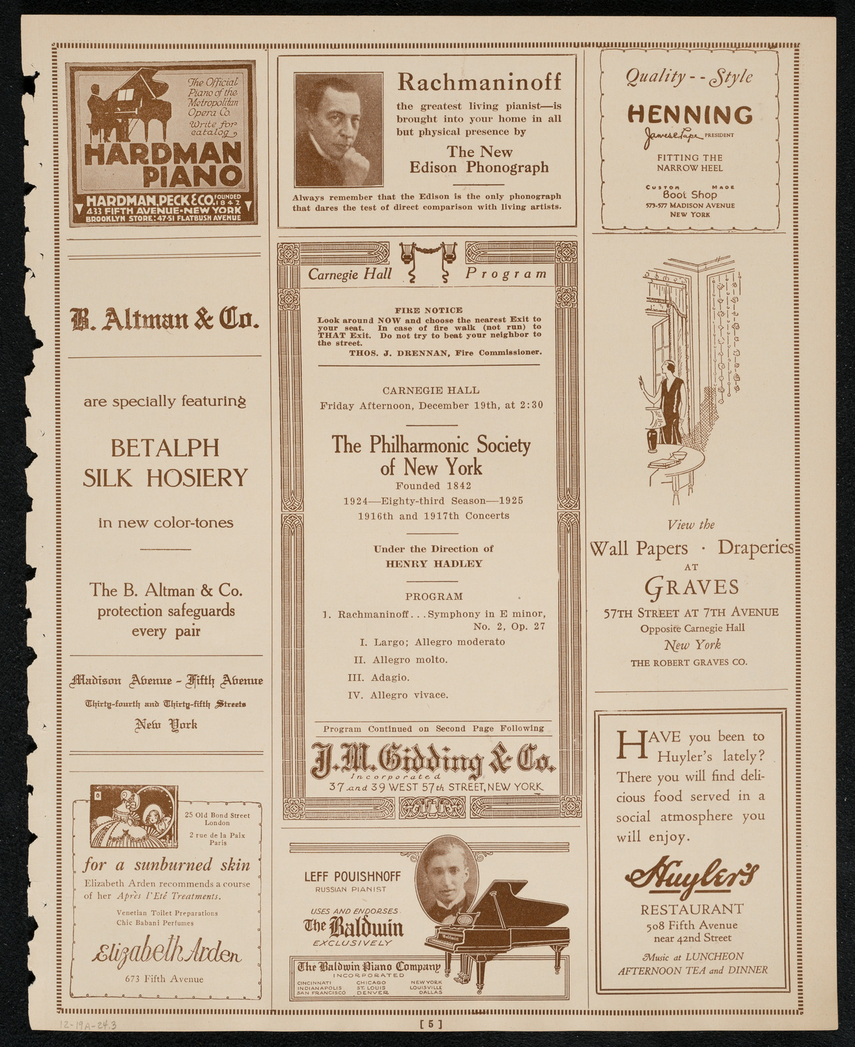 New York Philharmonic, December 19, 1924, program page 5