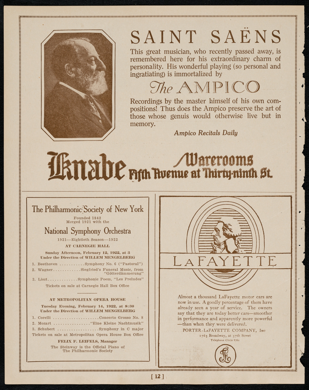 New York Philharmonic, February 10, 1922, program page 12