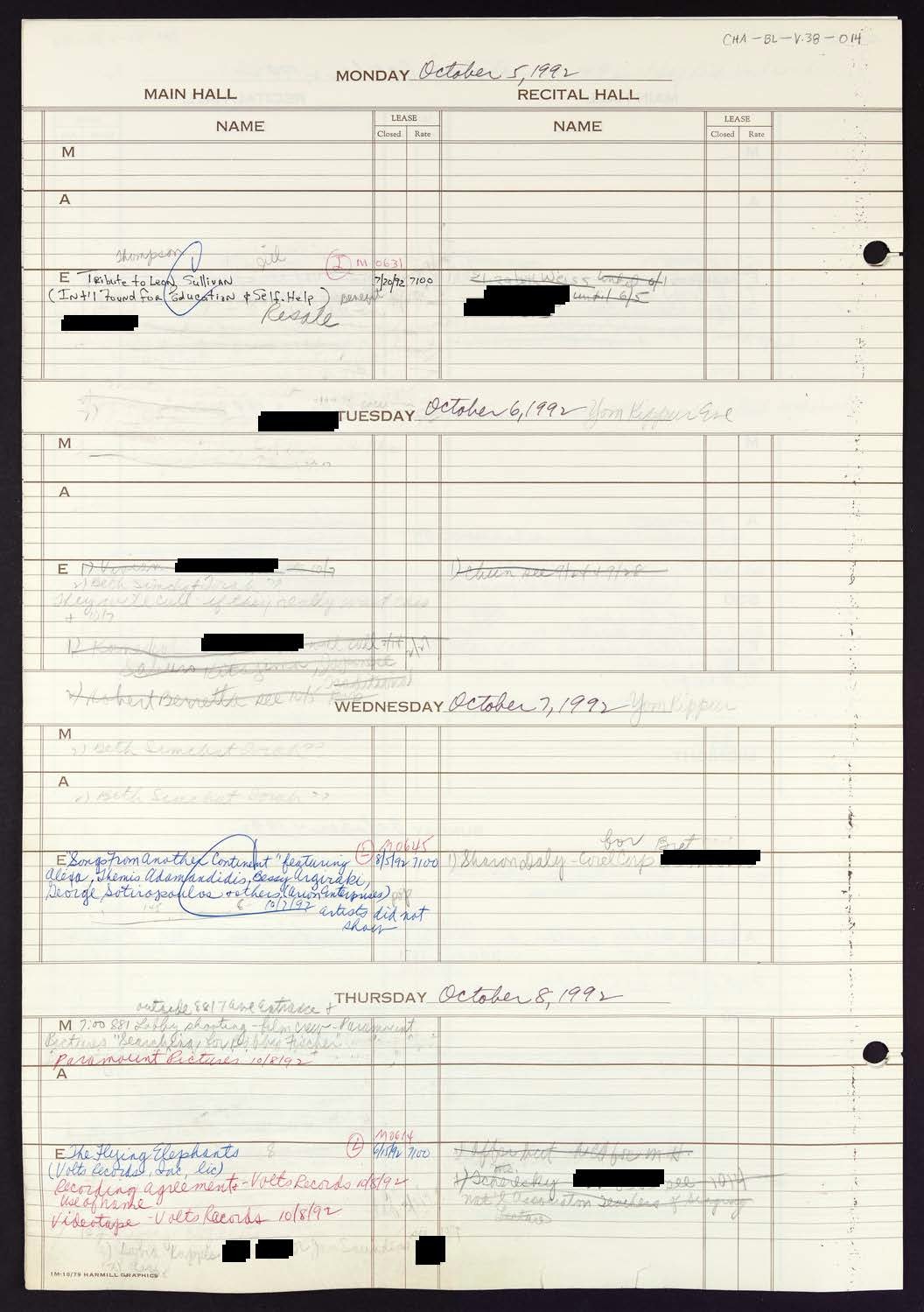 Carnegie Hall Booking Ledger, volume 38, page 14