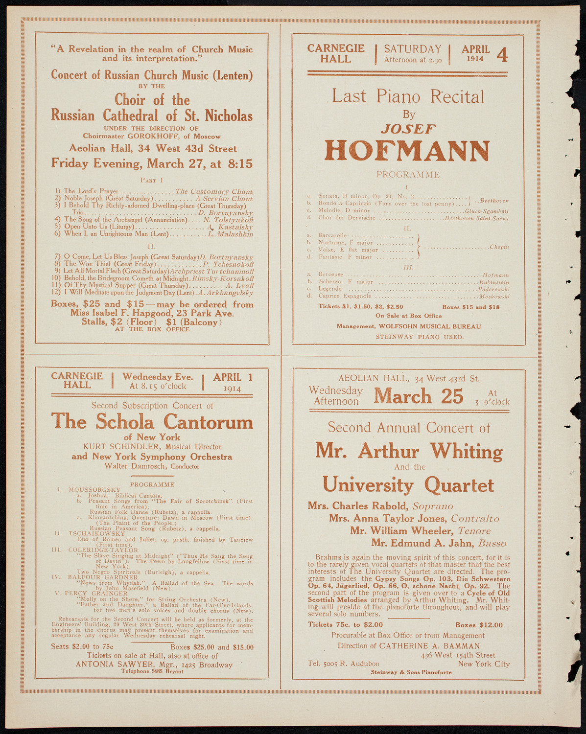 New York Philharmonic, March 22, 1914, program page 10