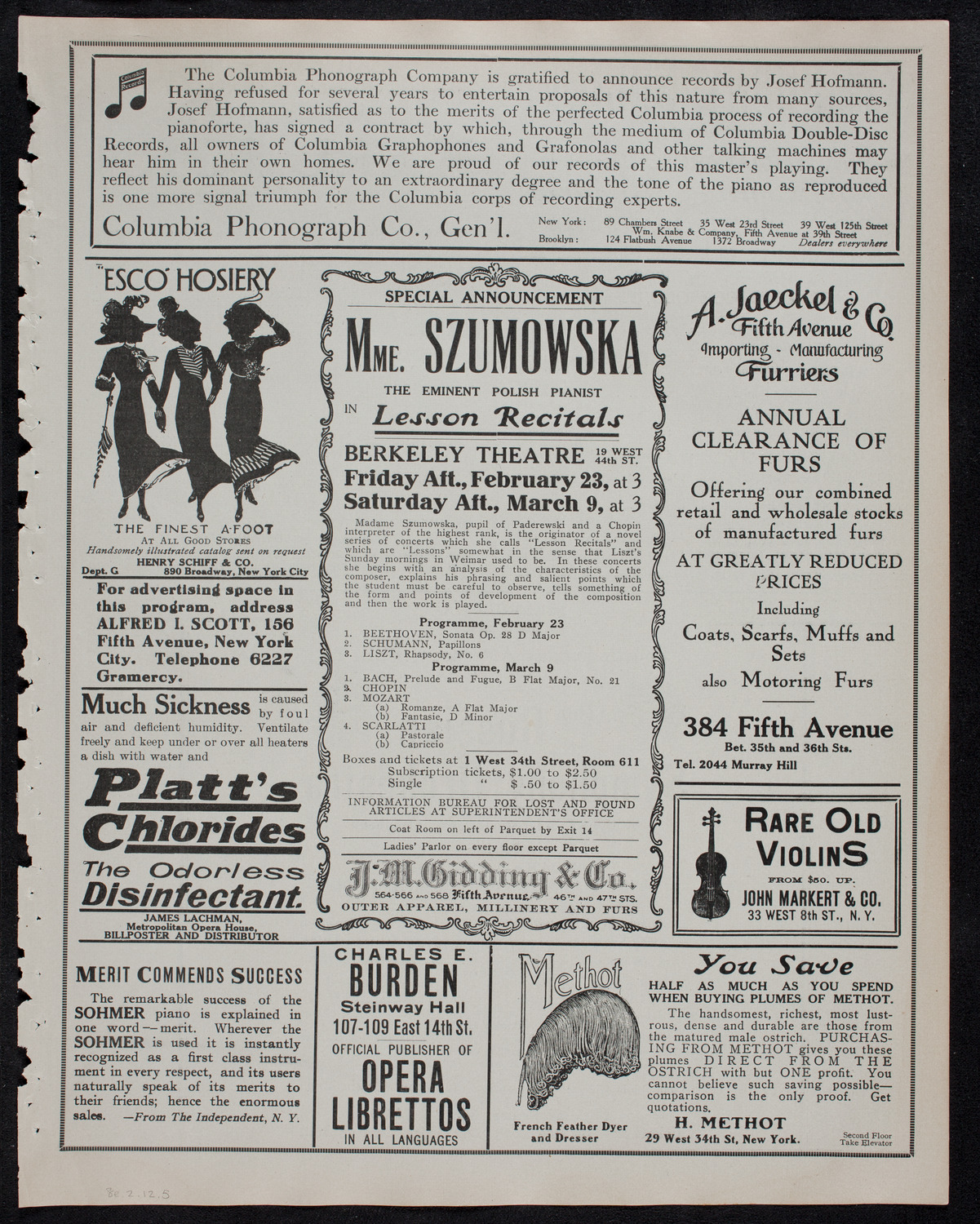 New York Philharmonic, February 8, 1912, program page 9