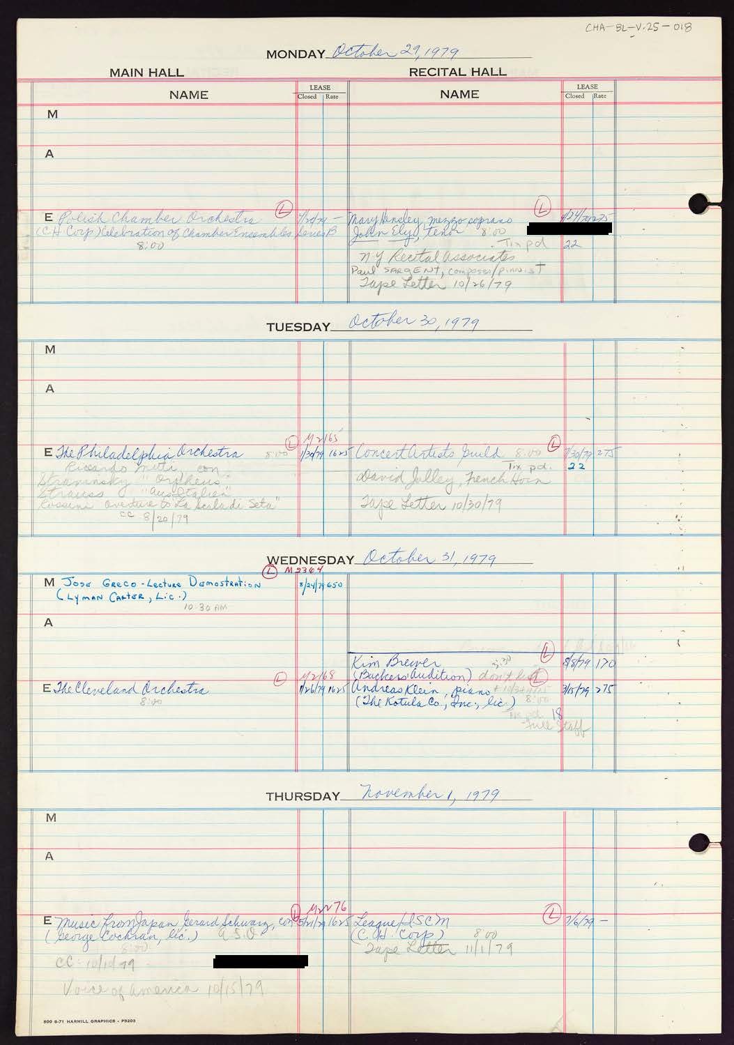 Carnegie Hall Booking Ledger, volume 25, page 18