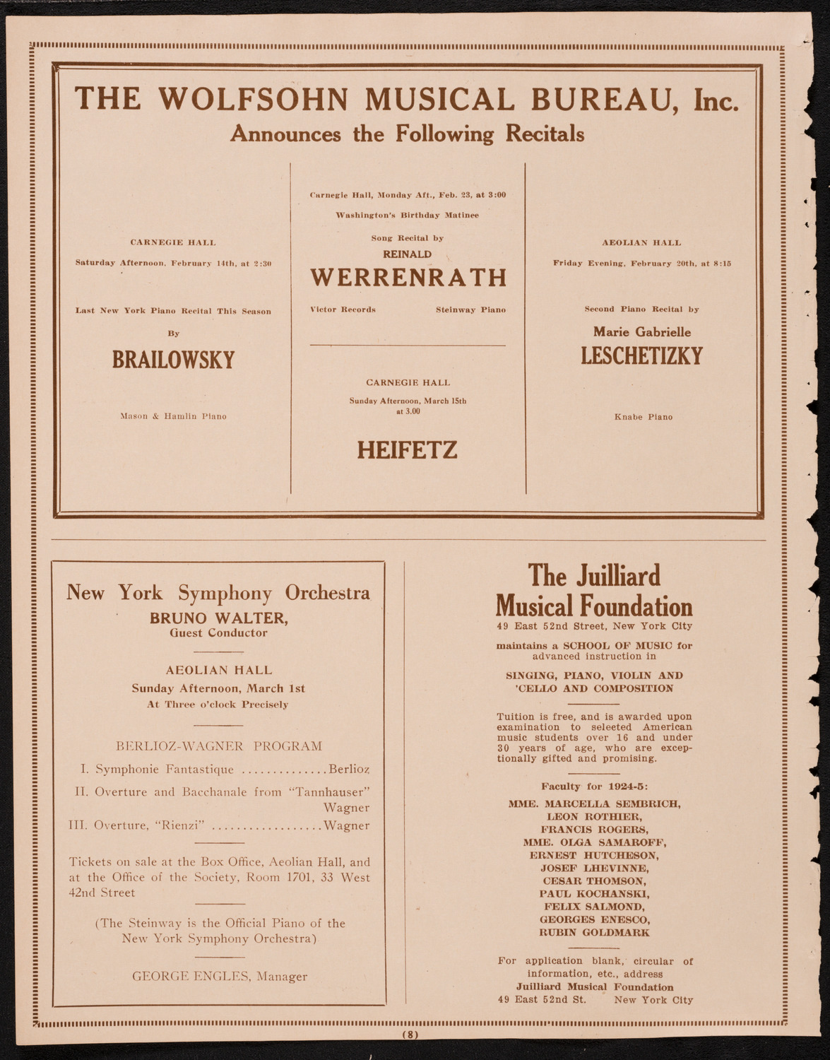 New York Philharmonic, February 13, 1925, program page 8