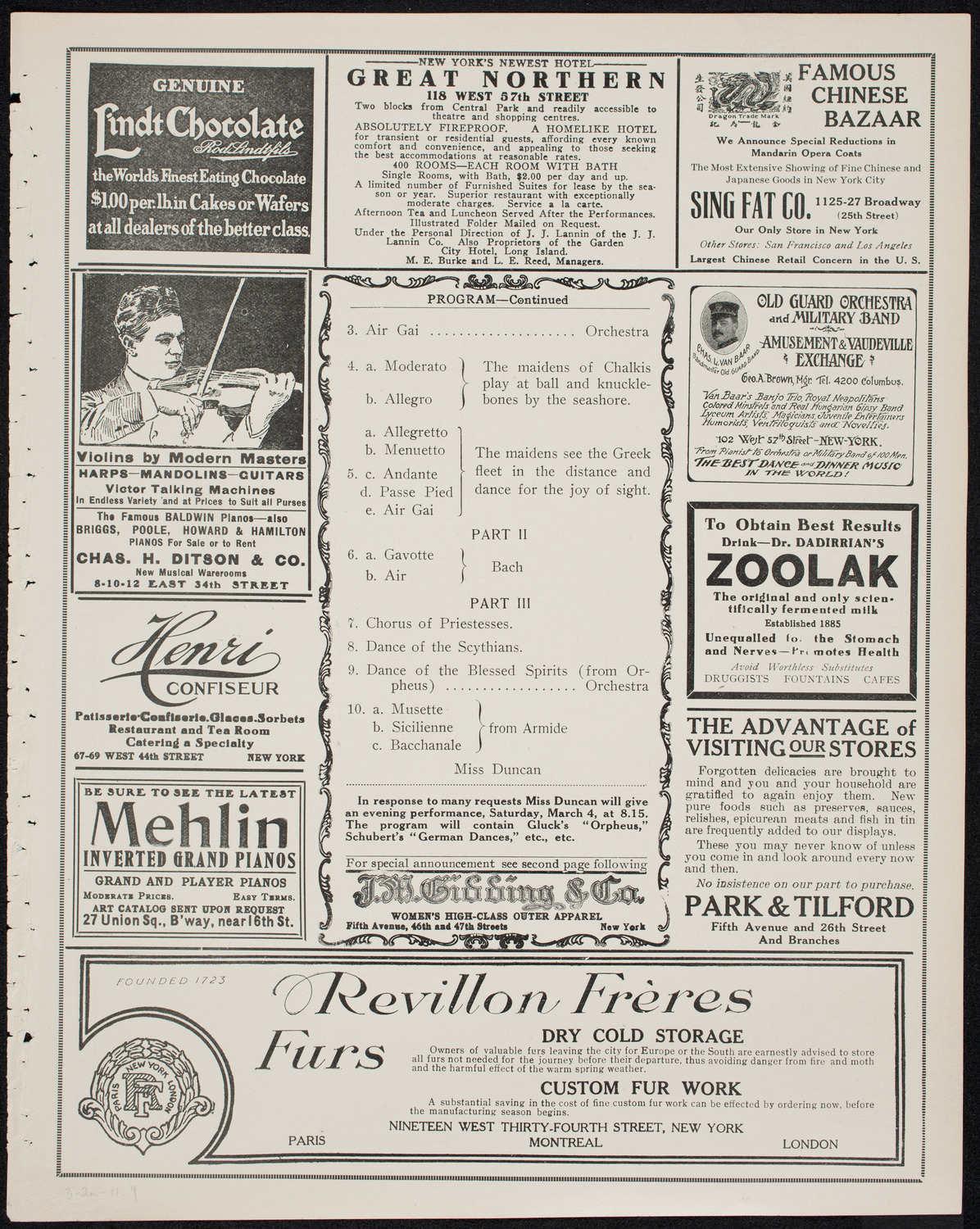 Isadora Duncan, Dancer, with the New York Symphony Orchestra, March 2, 1911, program page 7