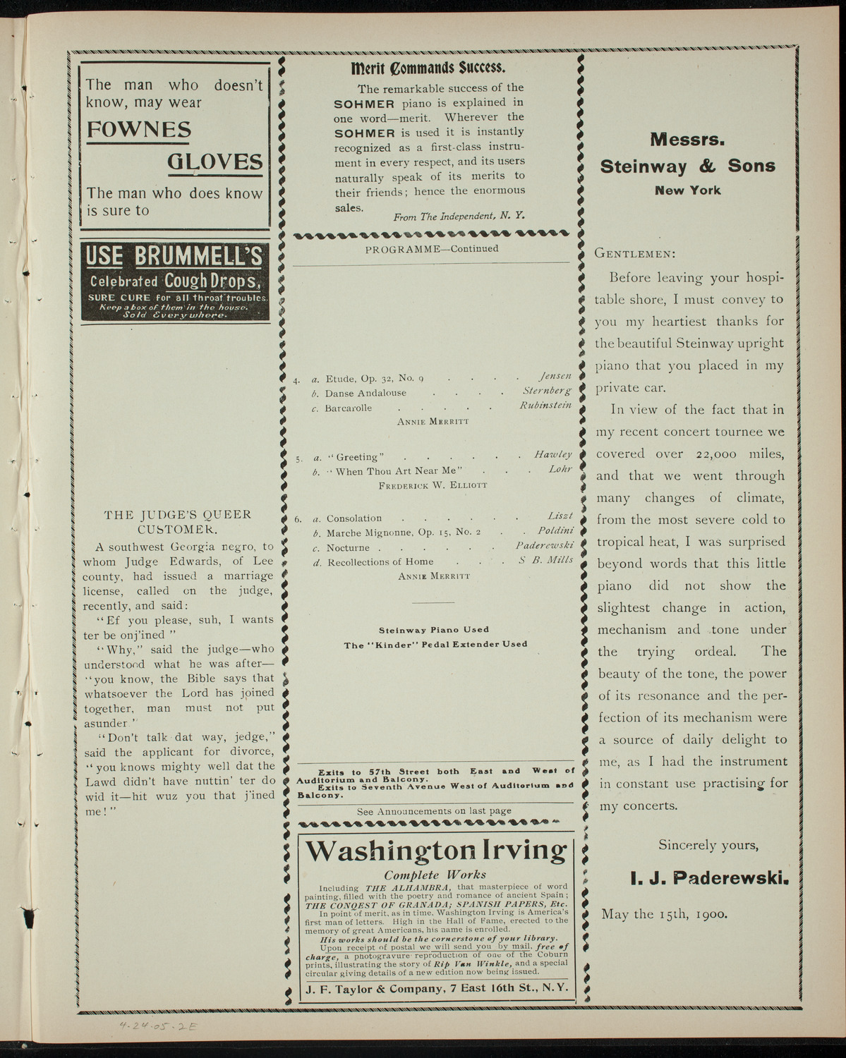 Annie Merritt, April 24, 1905, program page 3