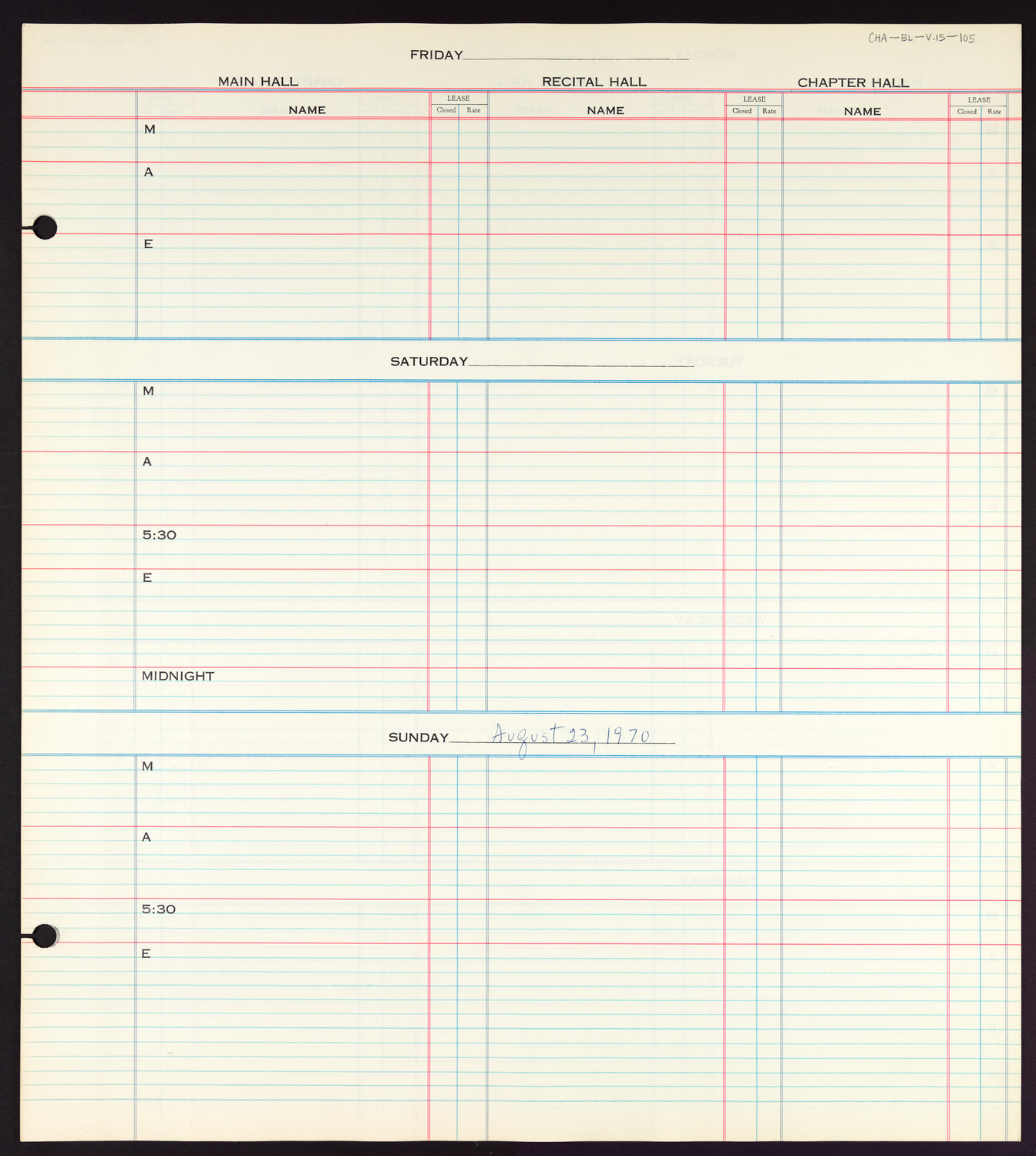 Carnegie Hall Booking Ledger, volume 15, page 105