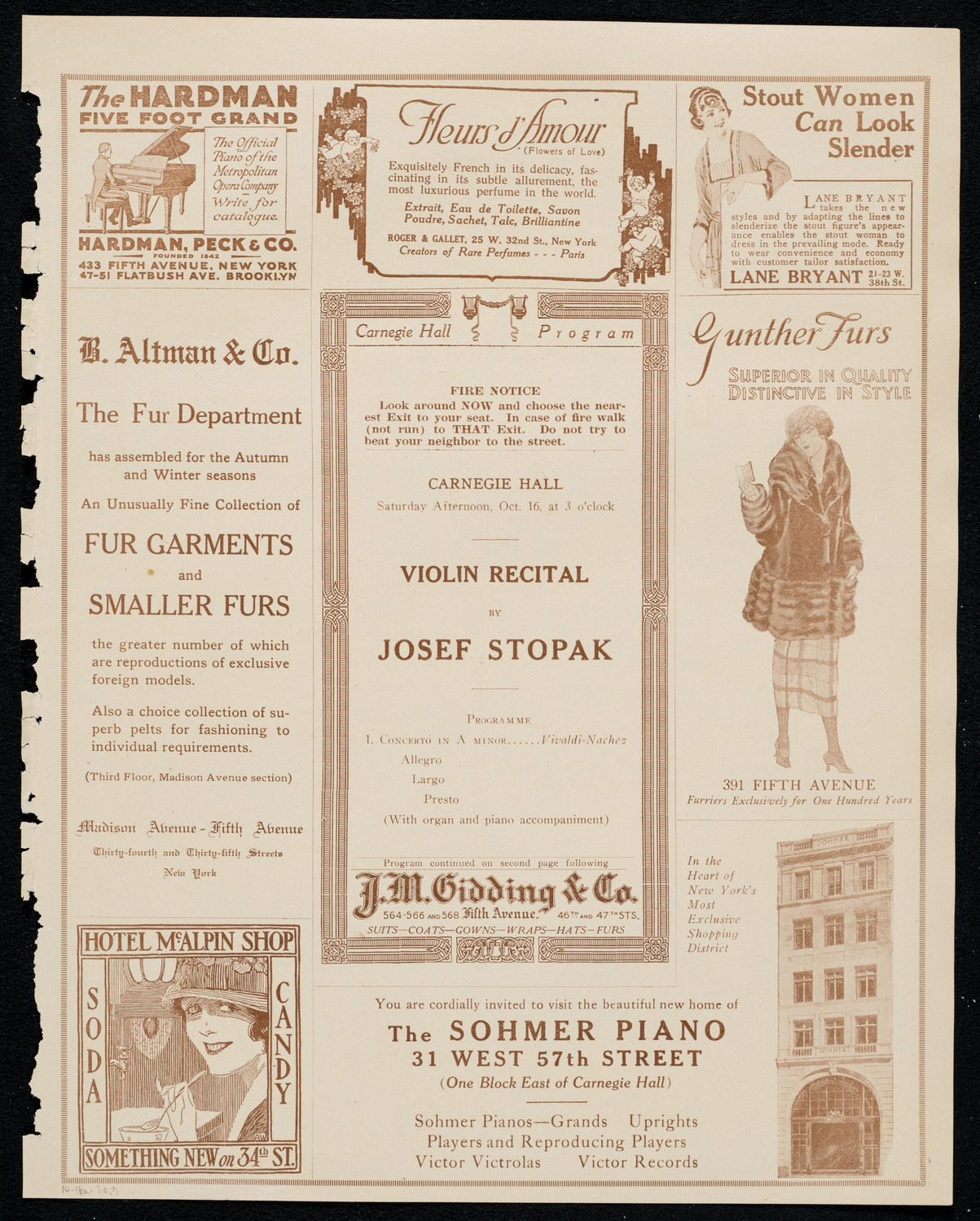 Josef Stopak, Violin, October 16, 1920, program page 5