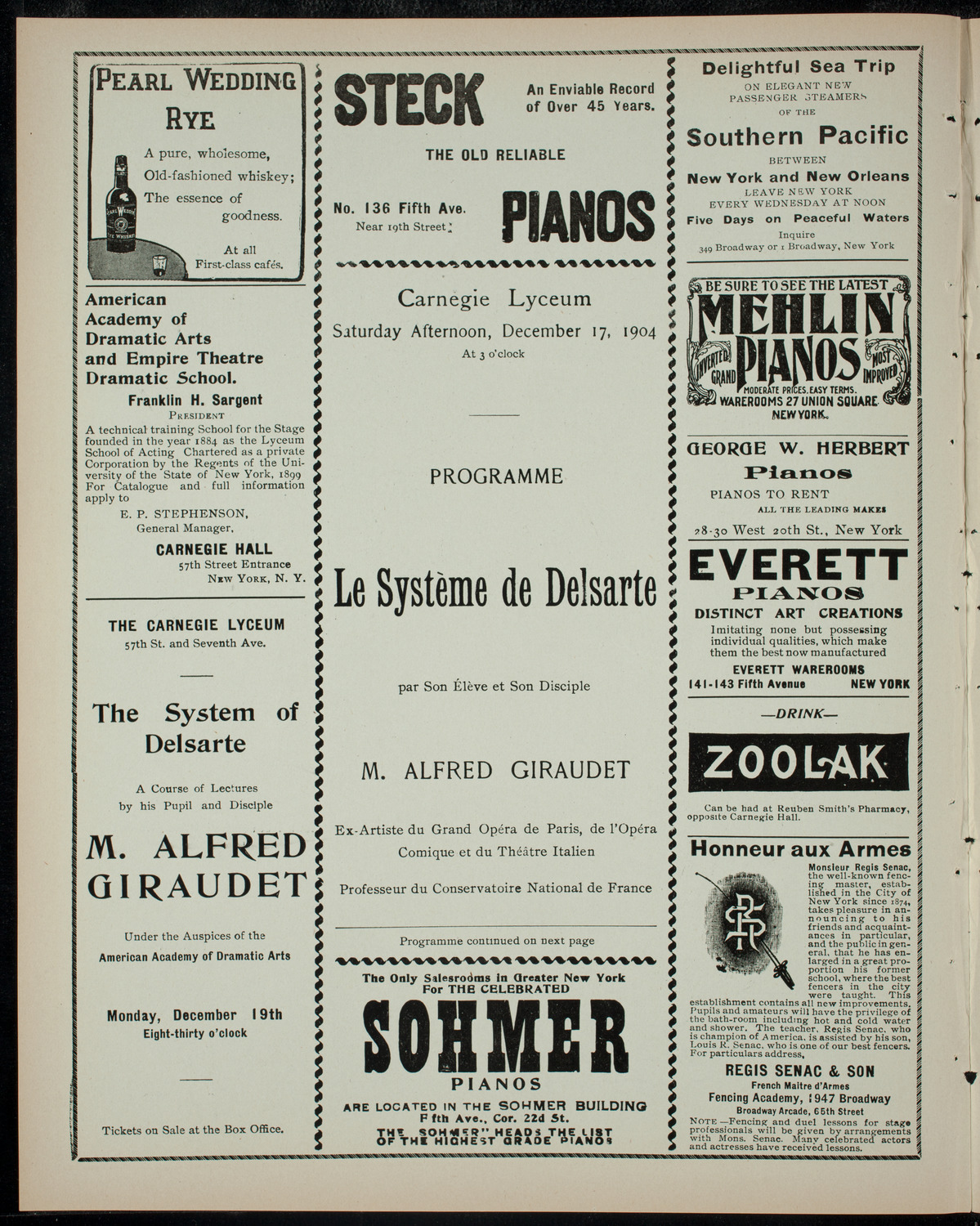 Lecture by Alfred Giraudet, December 17, 1904, program page 2