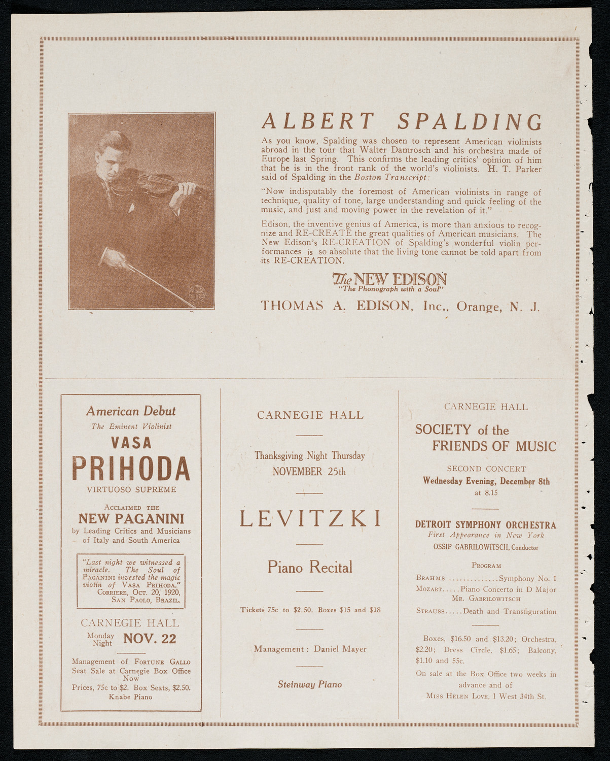 Albert Spalding, Violin, November 20, 1920, program page 2