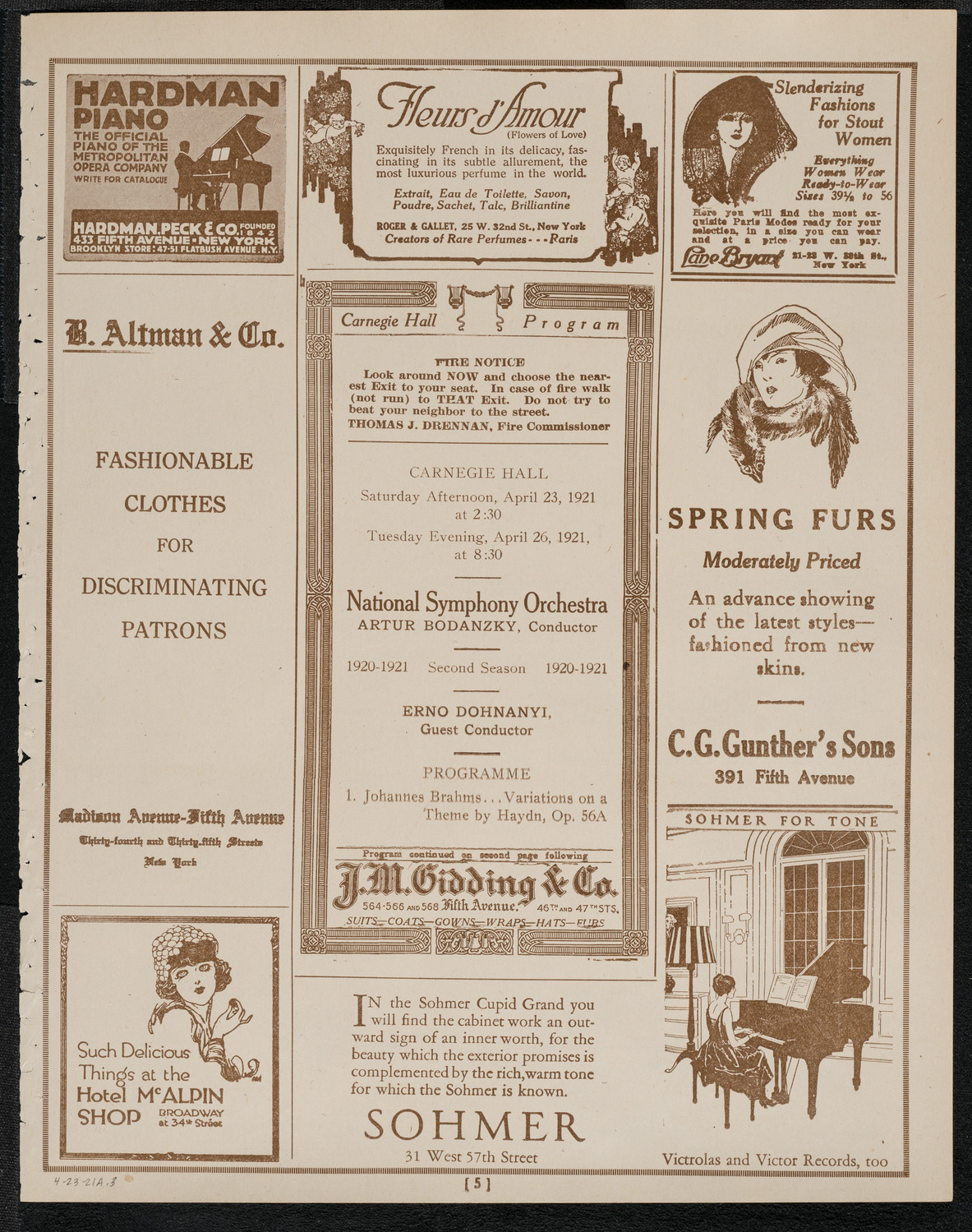 National Symphony Orchestra, April 23, 1921, program page 5