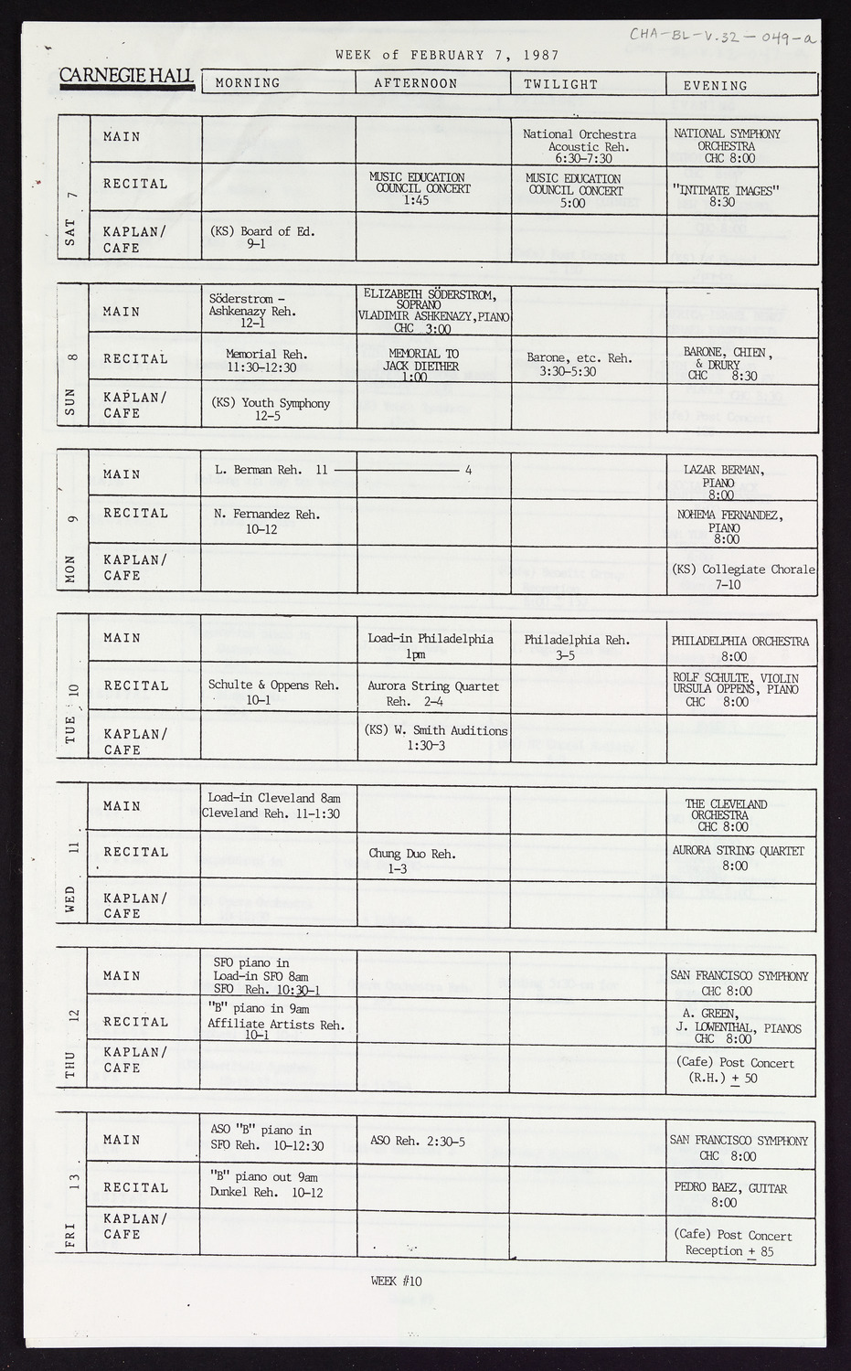 Carnegie Hall Booking Ledger, volume 32, page 49a