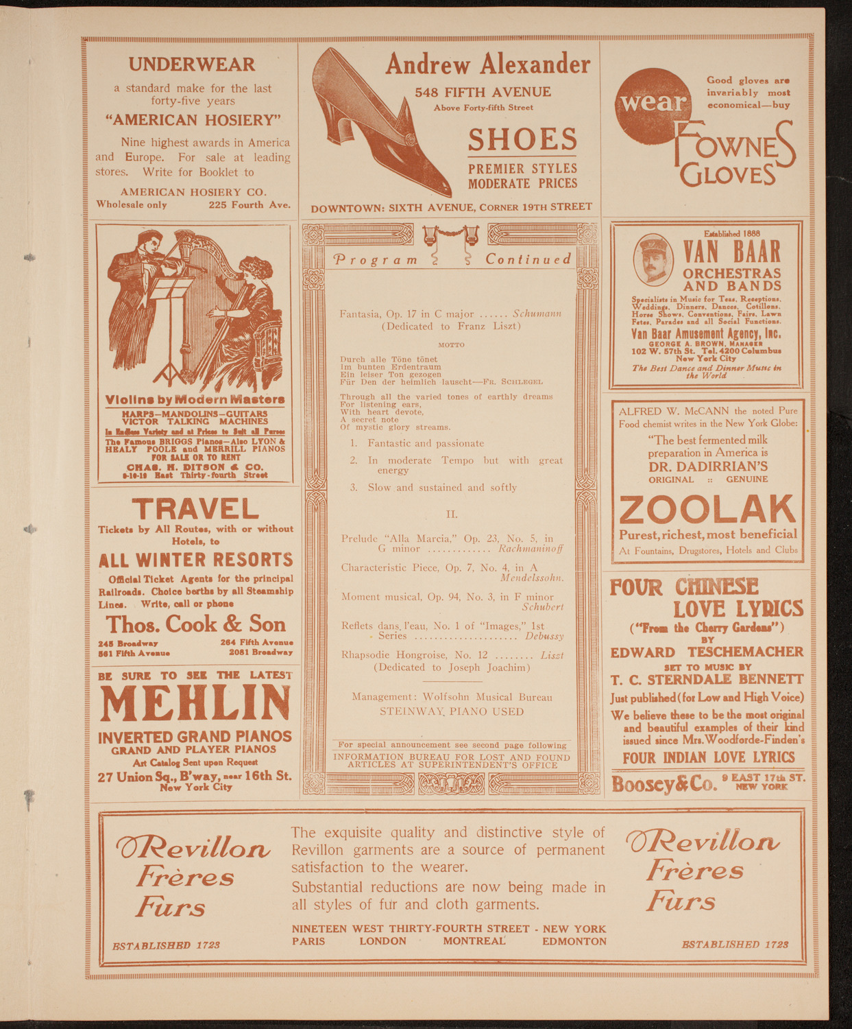 Leonard Borwick, Piano, December 8, 1914, program page 7