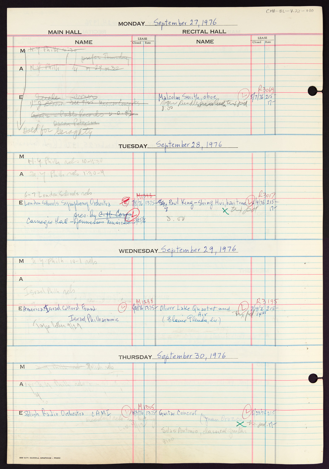 Carnegie Hall Booking Ledger, volume 22, page 10