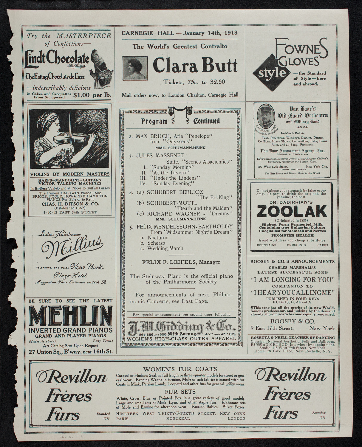 New York Philharmonic, December 1, 1912, program page 7