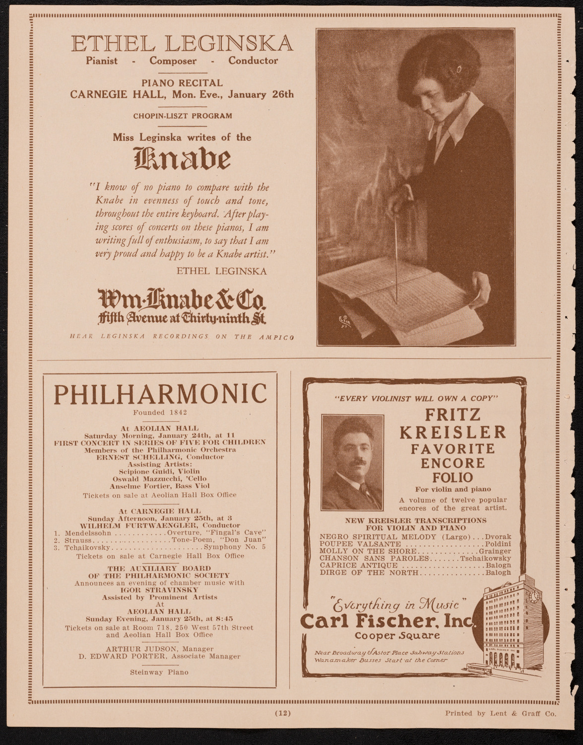 New York Philharmonic, January 23, 1925, program page 12