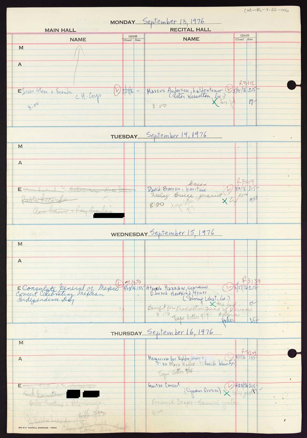 Carnegie Hall Booking Ledger, volume 22, page 6