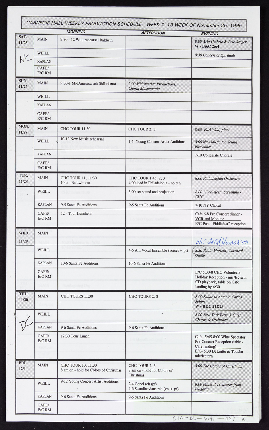 Carnegie Hall Booking Ledger, volume 41, page 27a