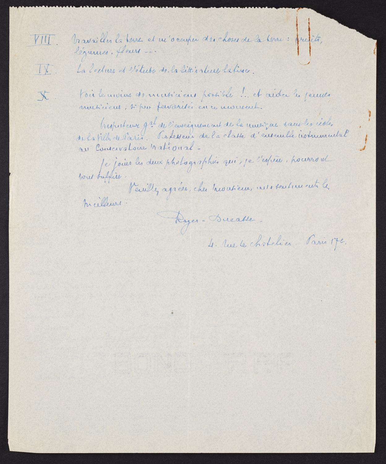 Correspondence from Jean Roger-Ducasse to David Ewen, page 2 of 2