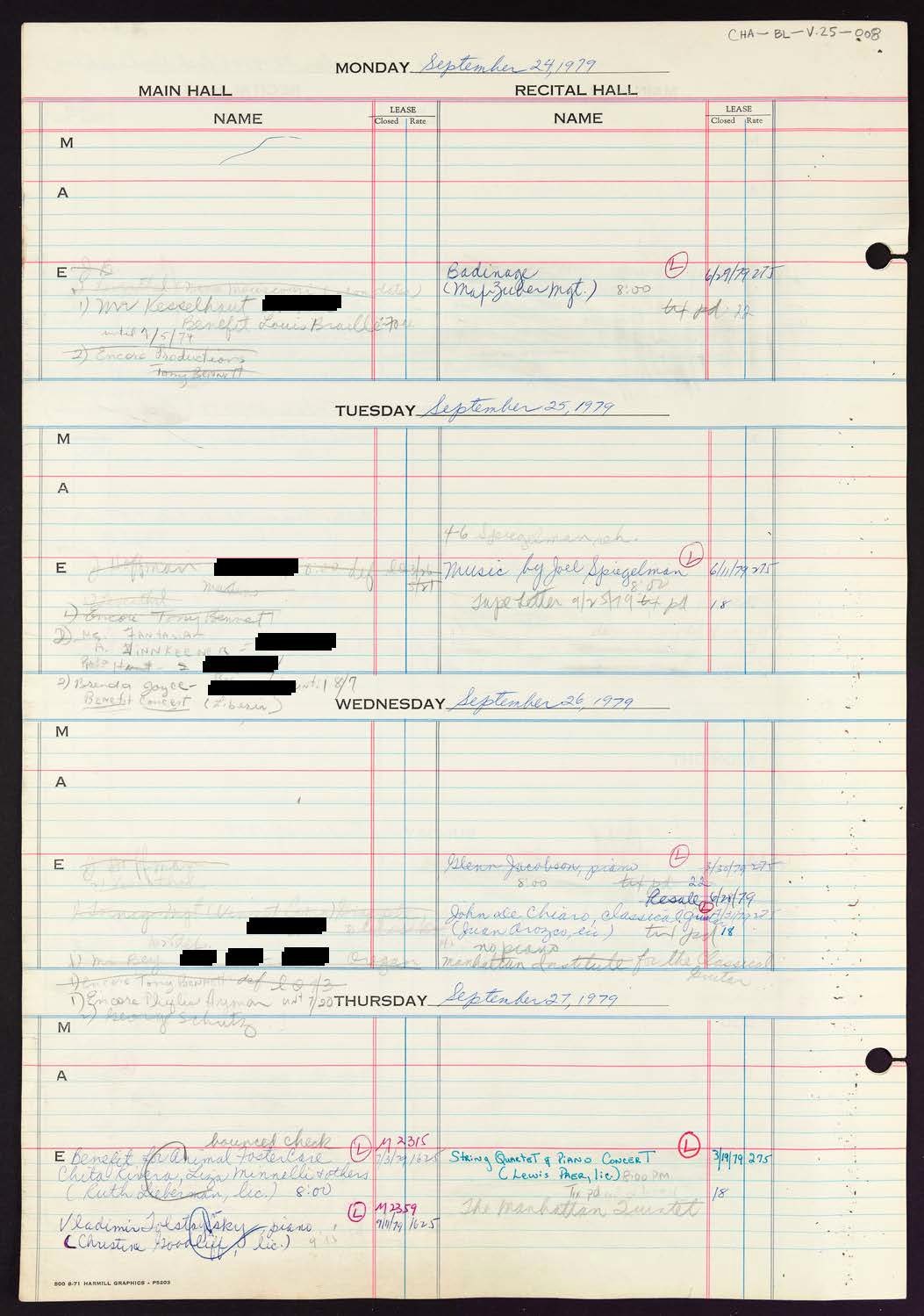 Carnegie Hall Booking Ledger, volume 25, page 8