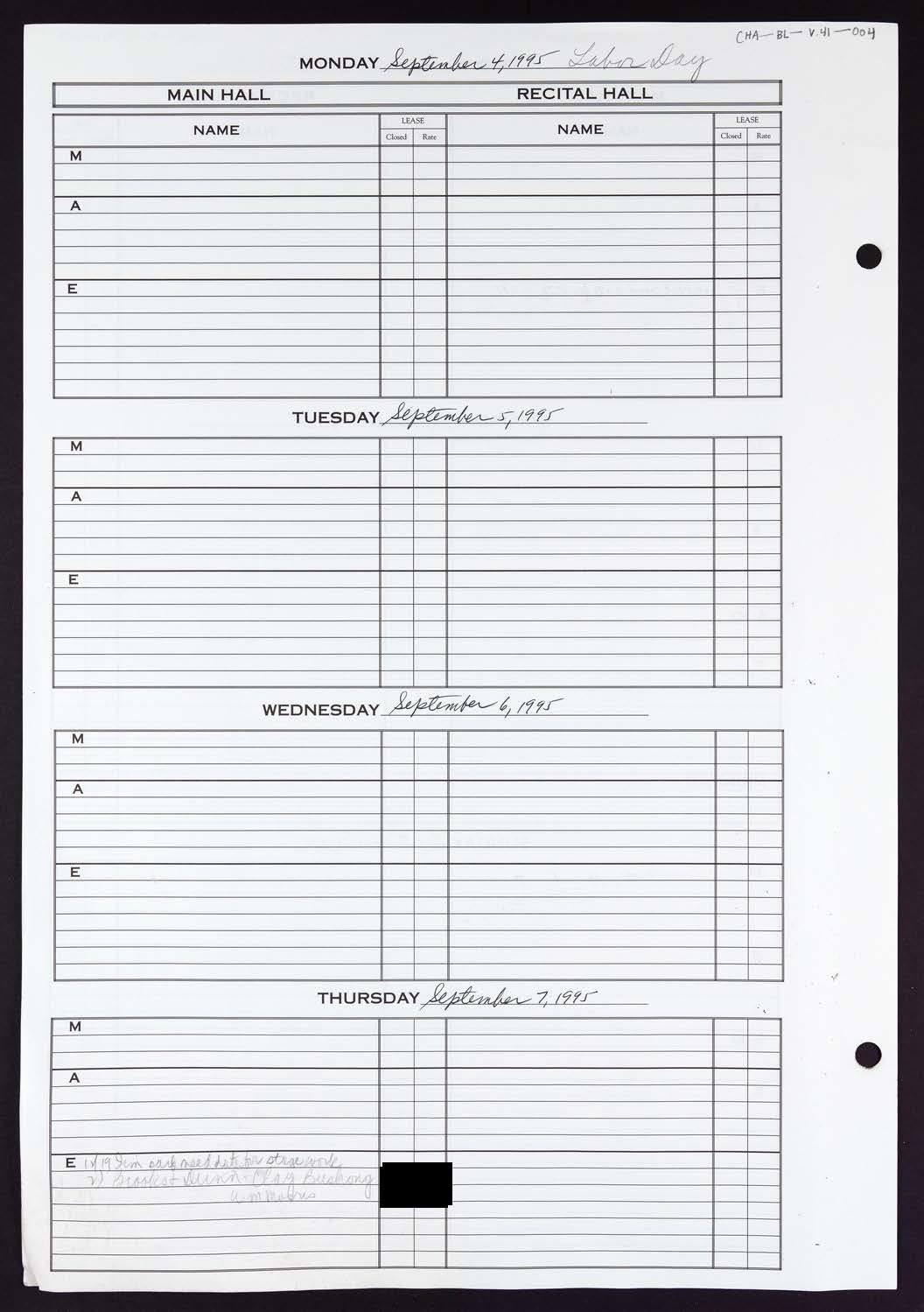 Carnegie Hall Booking Ledger, volume 41, page 4