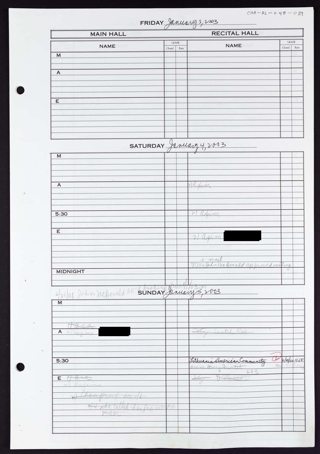 Carnegie Hall Booking Ledger, volume 48, page 39