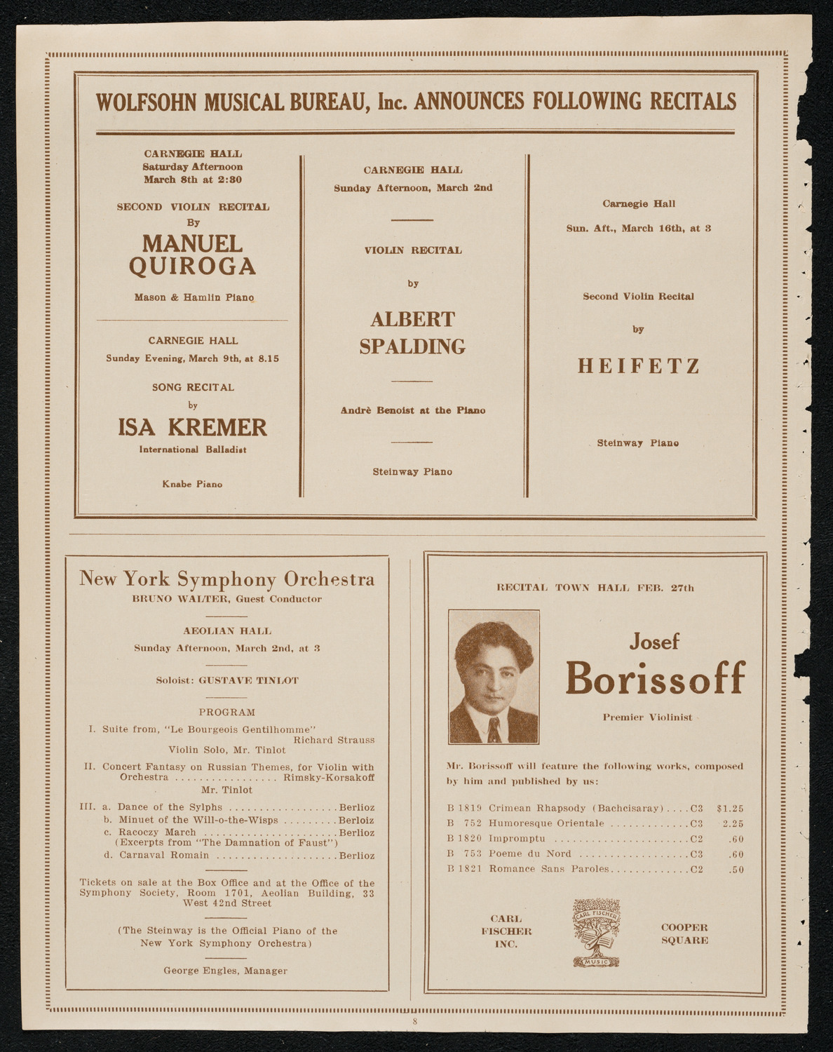 New York Philharmonic, February 28, 1924, program page 8