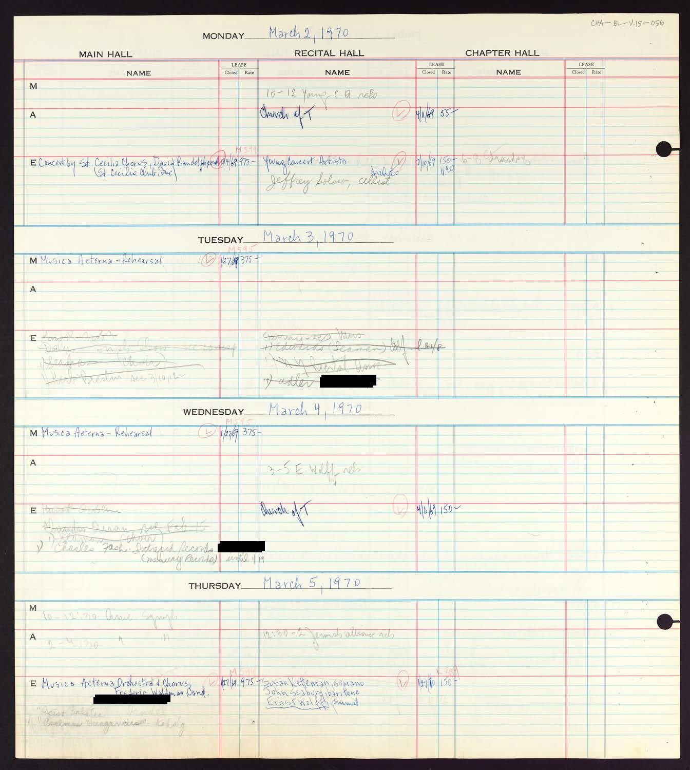 Carnegie Hall Booking Ledger, volume 15, page 56