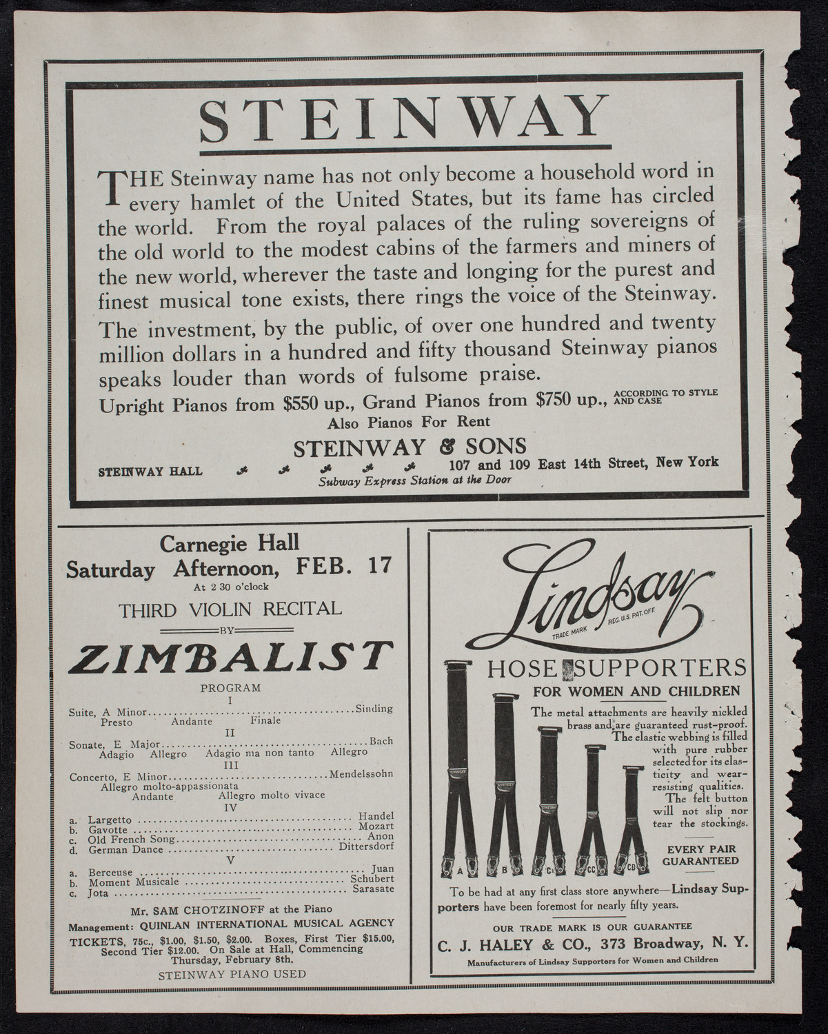 New York Philharmonic, February 15, 1912, program page 4