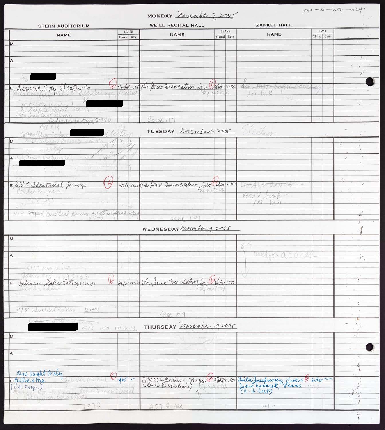 Carnegie Hall Booking Ledger, volume 51, page 24