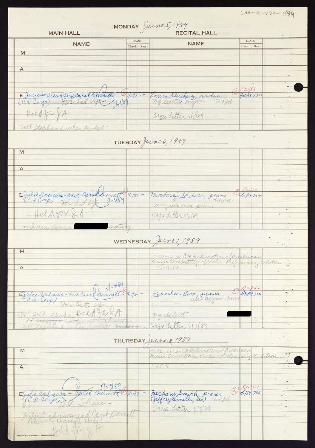 Carnegie Hall Booking Ledger, volume 34, page 84