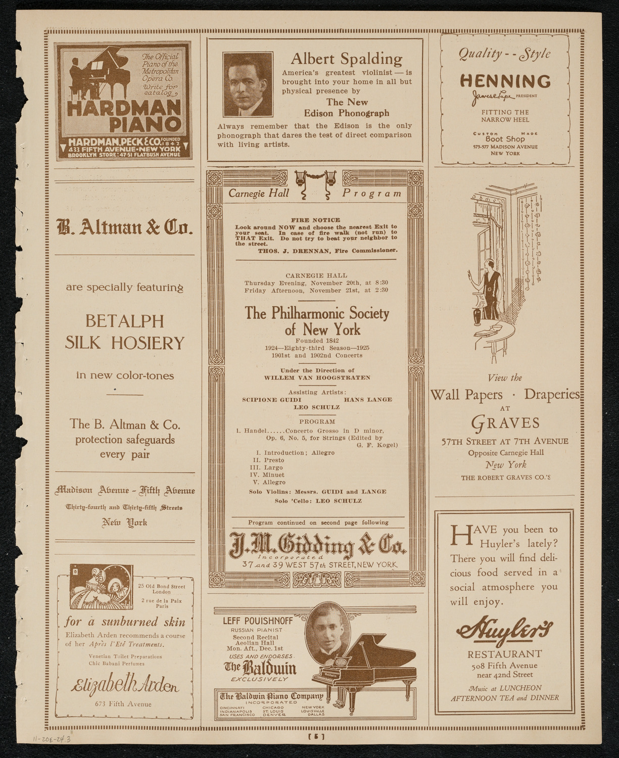 New York Philharmonic, November 20, 1924, program page 5