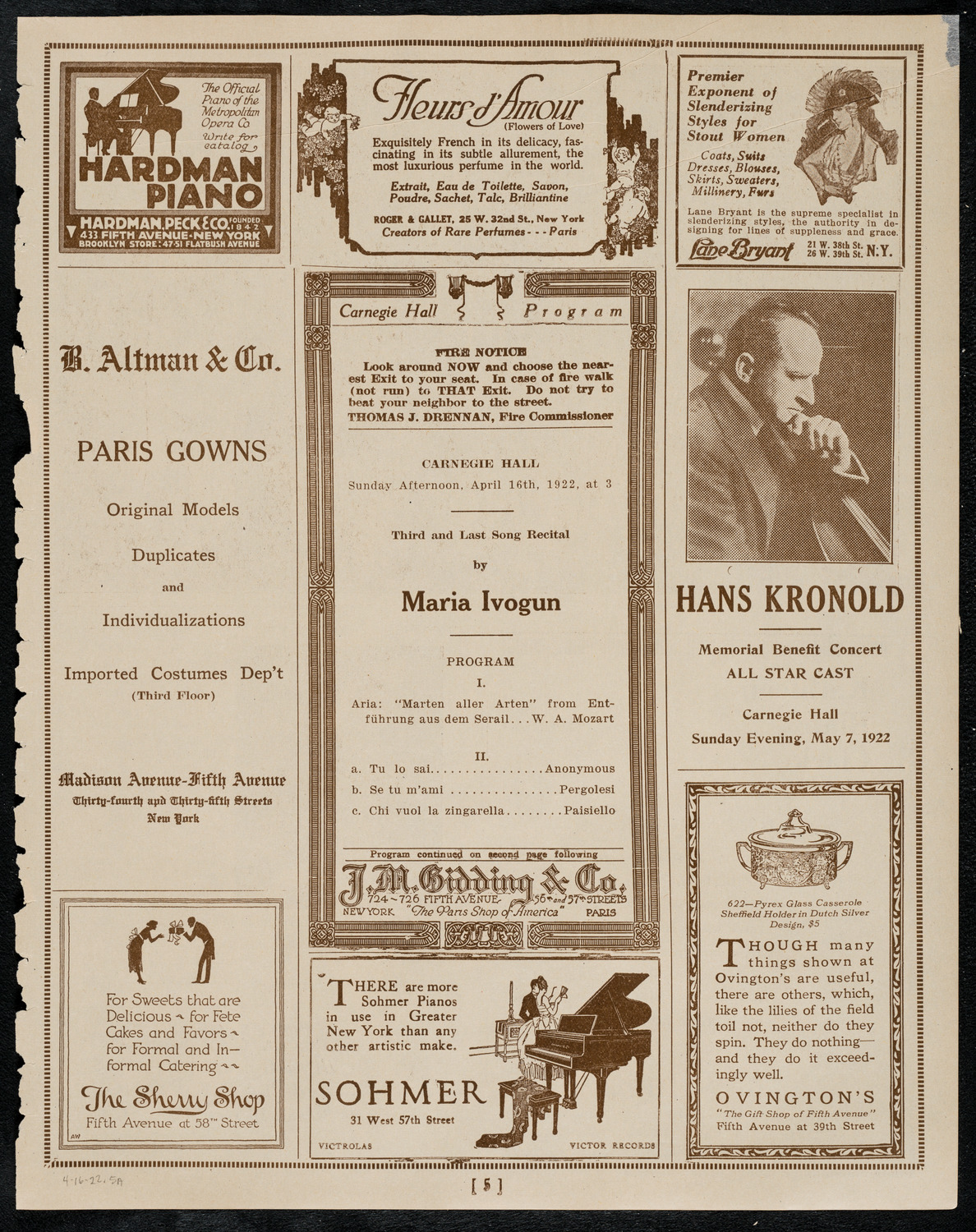 Maria Ivogun, Soprano, April 16, 1922, program page 5
