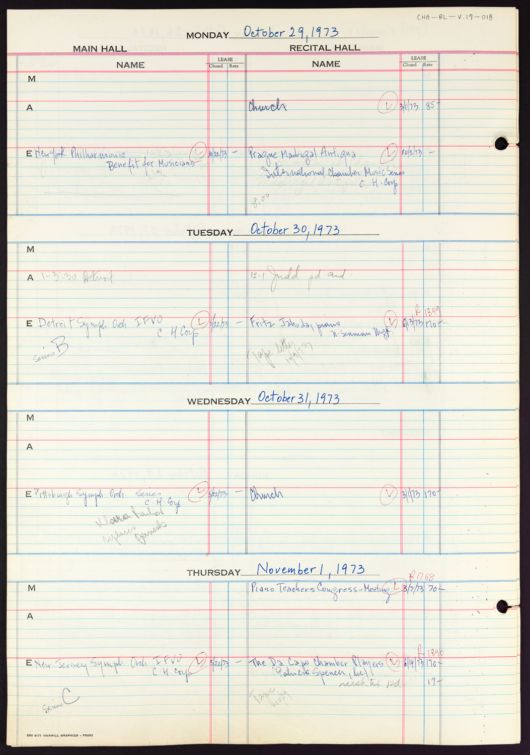 Carnegie Hall Booking Ledger, volume 19, page 18