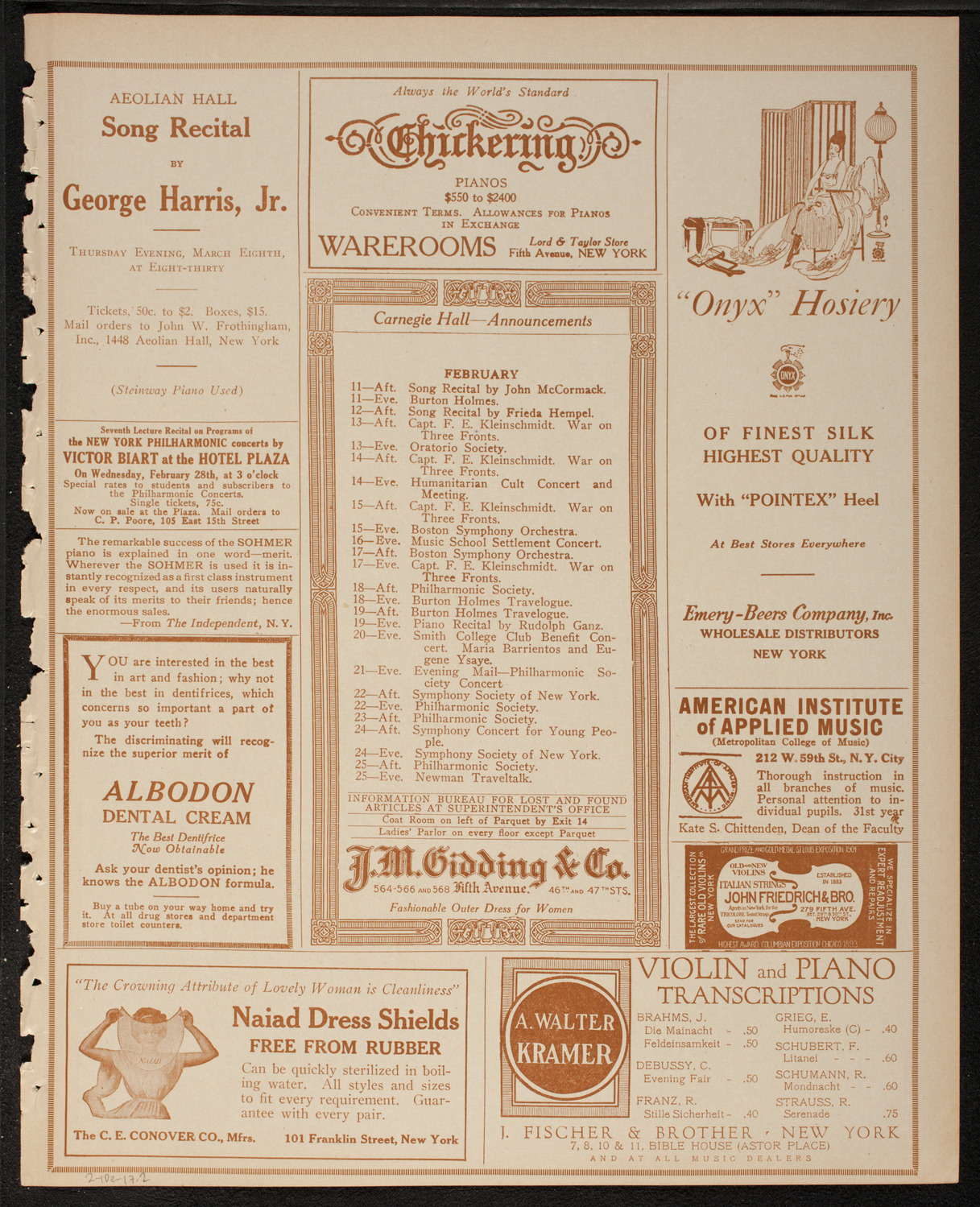 New York Philharmonic, February 10, 1917, program page 3