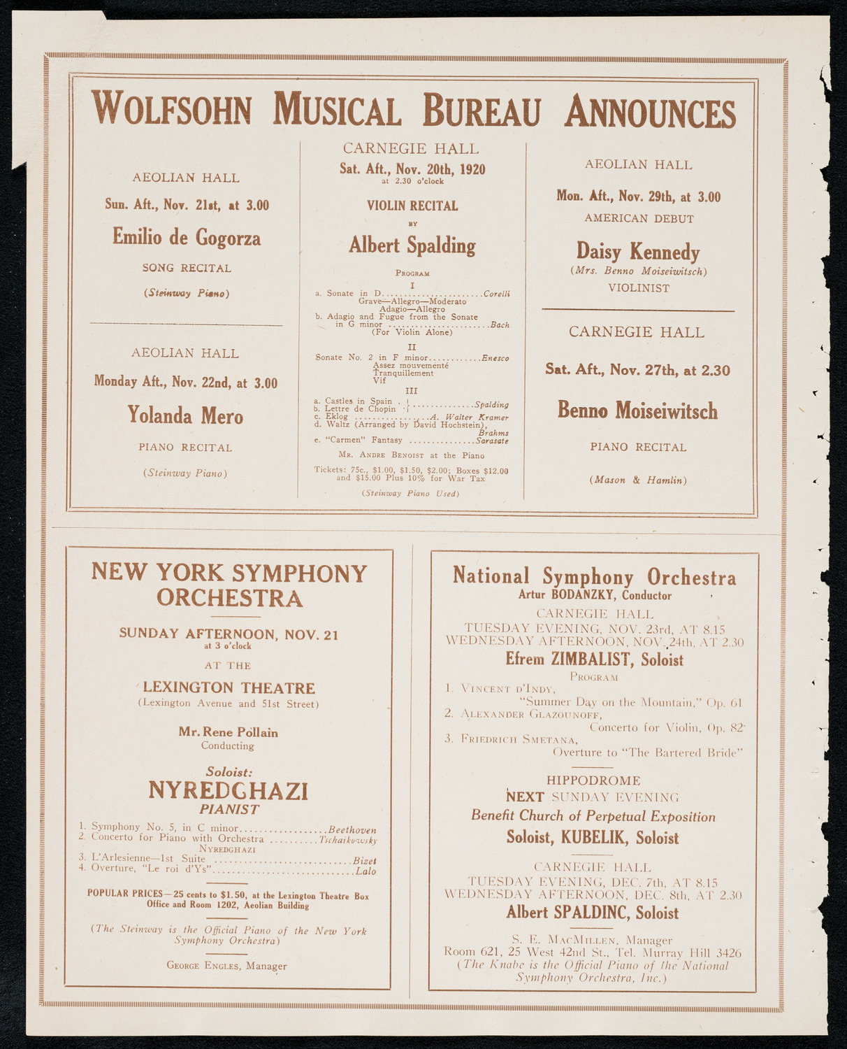 New York Philharmonic, November 18, 1920, program page 8
