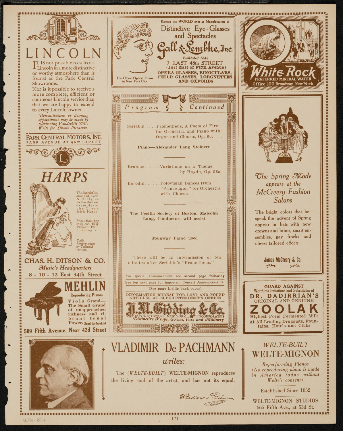 Boston Symphony Orchestra, April 9, 1925, program page 7