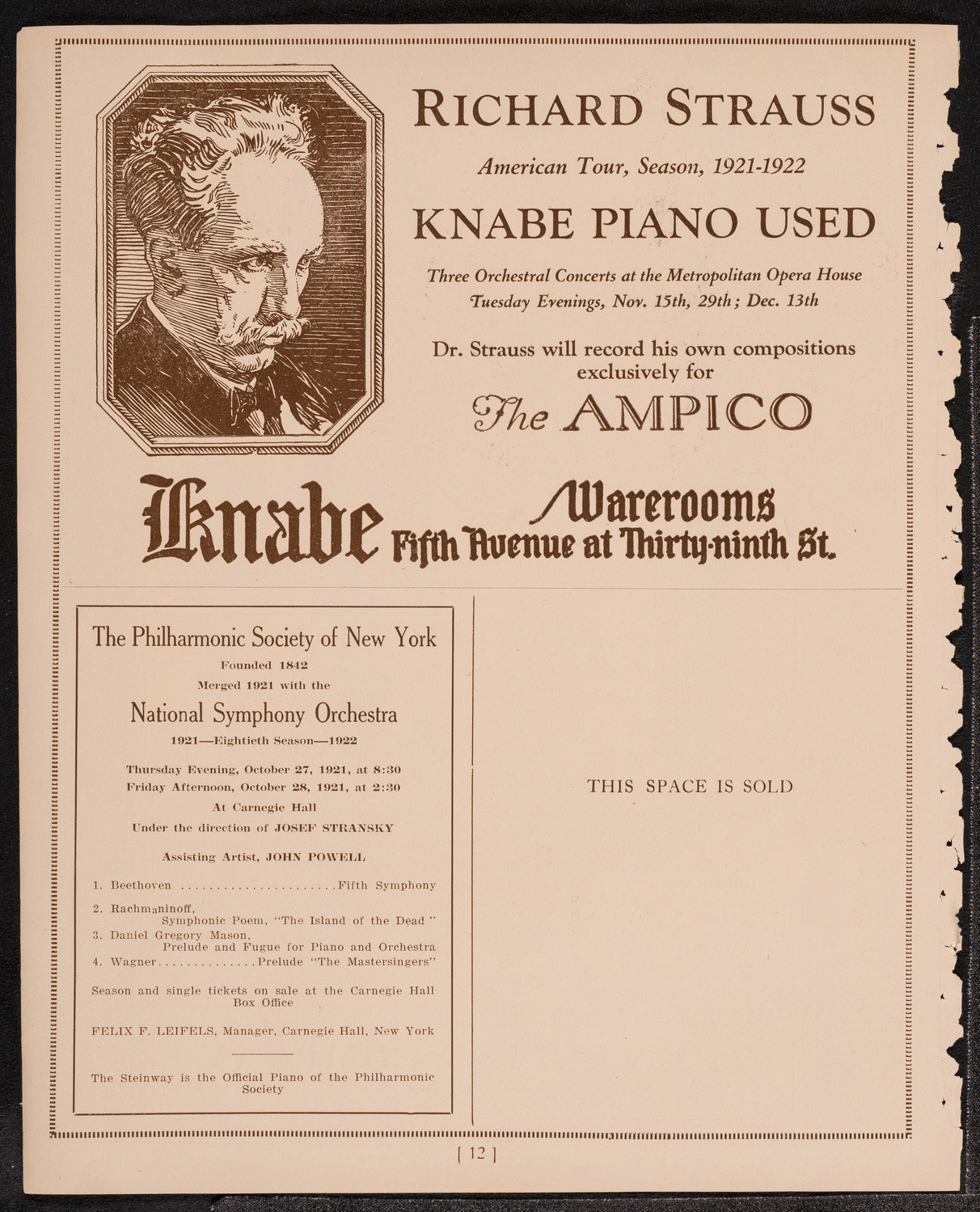 Elly Ney, Piano, October 26, 1921, program page 12