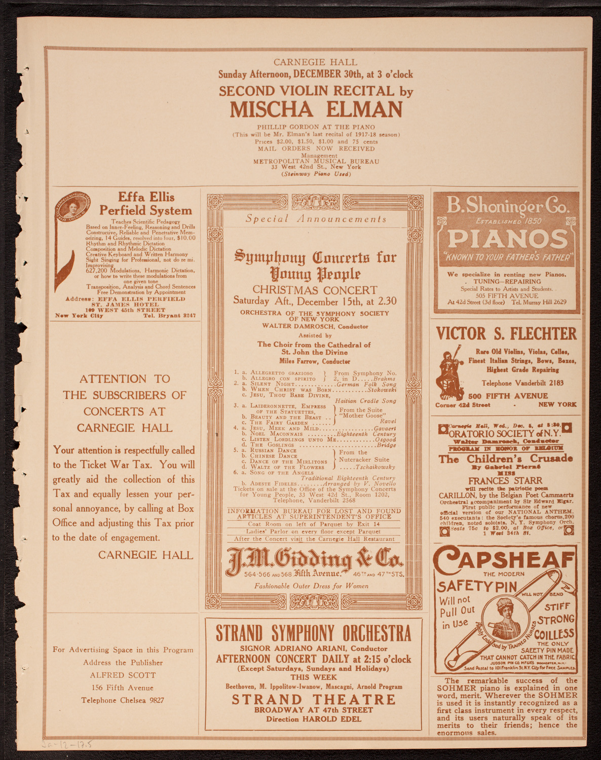 New York Philharmonic, December 2, 1917, program page 9