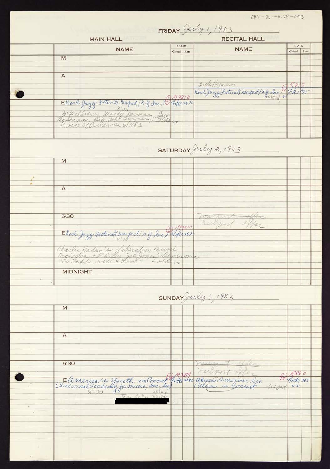 Carnegie Hall Booking Ledger, volume 28, page 93