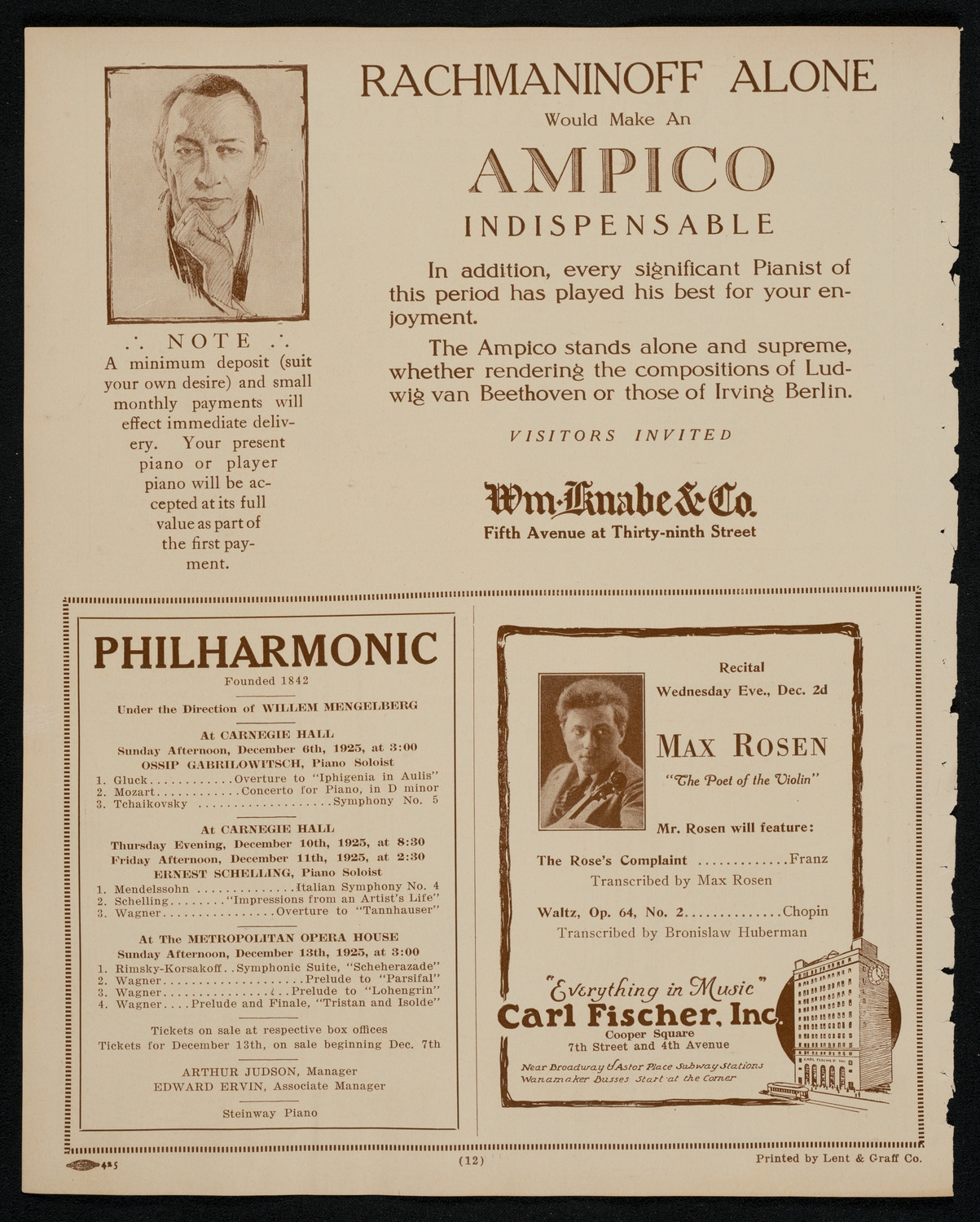 New York Philharmonic, December 3, 1925, program page 12