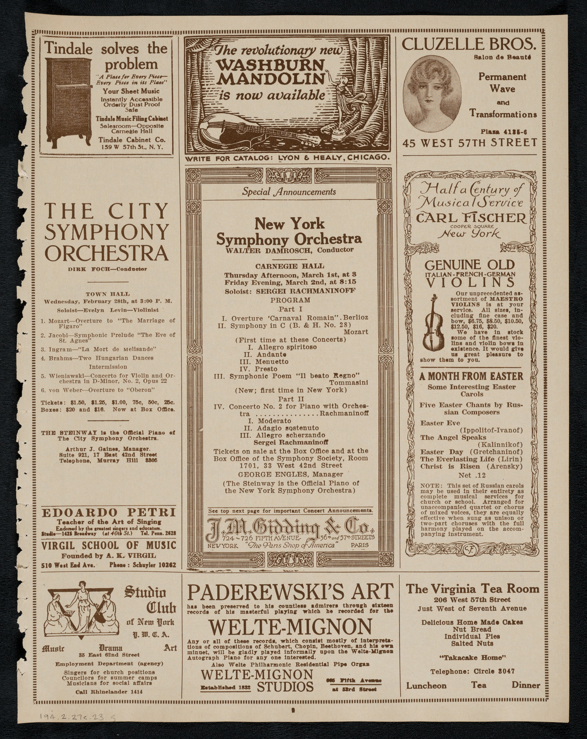 Philadelphia Orchestra, February 27, 1923, program page 9