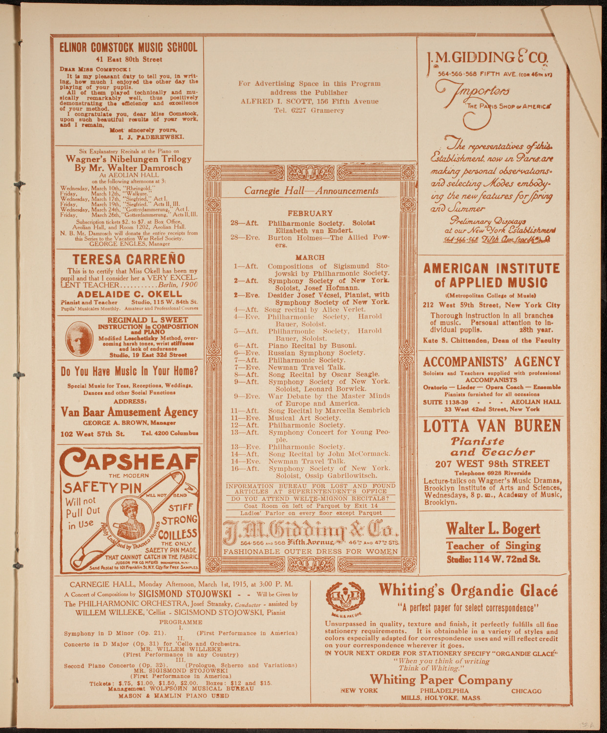 Intercollegiate Glee Club Meet, February 27, 1915, program page 3
