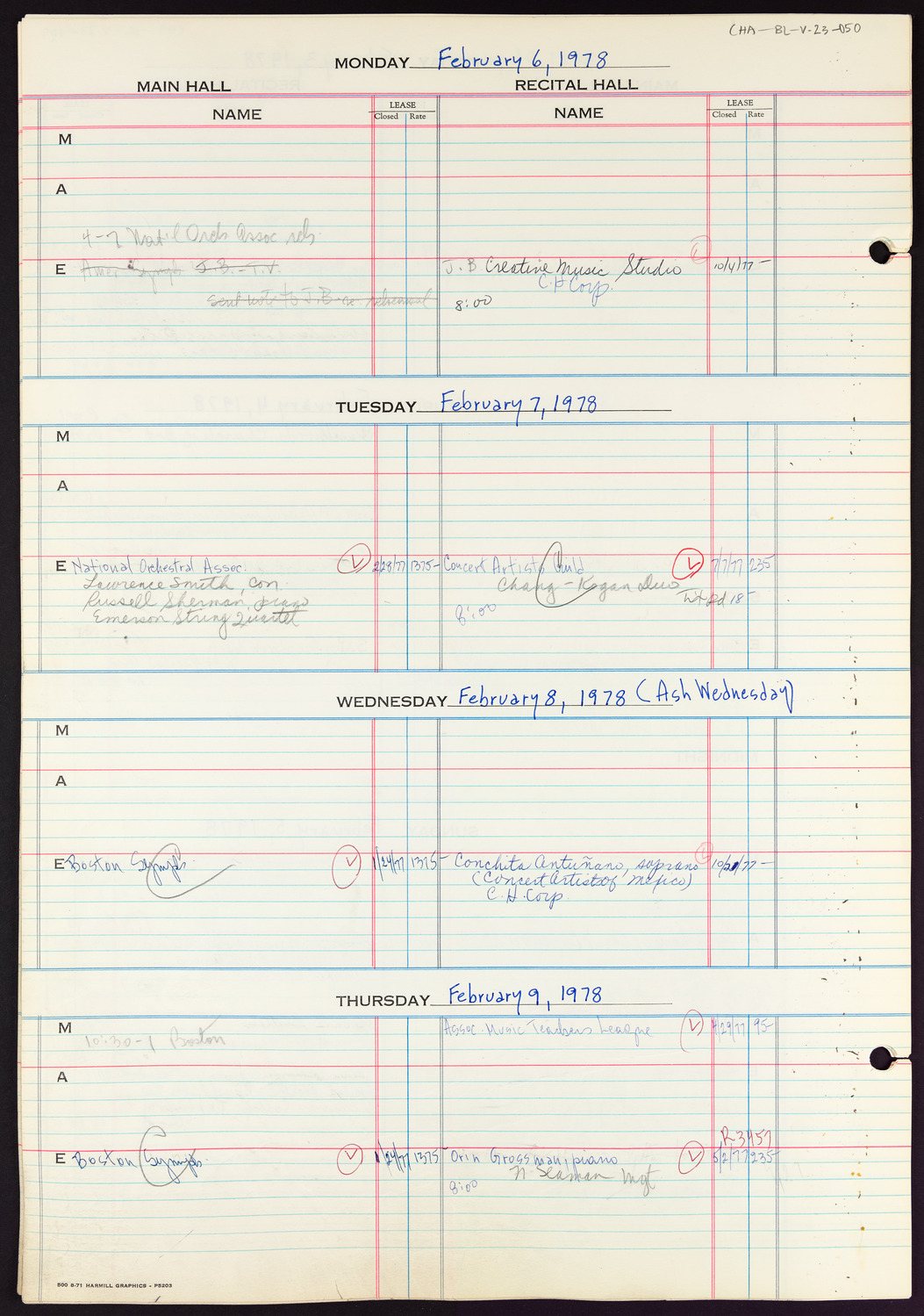 Carnegie Hall Booking Ledger, volume 23, page 50