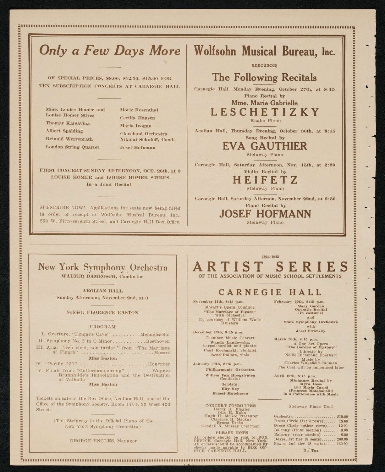 John McCormack, Tenor, October 26, 1924, program page 8