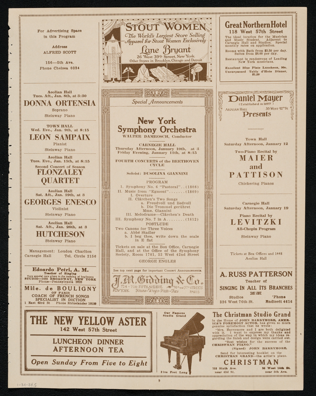 New York Symphony Orchestra: Beethoven Cycle, January 3, 1924, program page 9